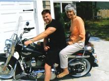 Me 'n my biker Momma getting ready to ride  . . . right into the garage door - WEEEEEEE!!! (2007)

?8^o