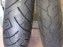 The Shinko is about 175 on the rim and the stock 150 was only 140 on the rim.