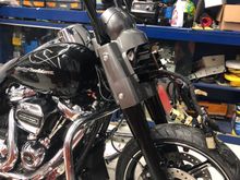 Installed Blacked out forks and tins with new wheels