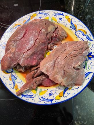 Here we are, defrosted and raw.  Should likely have put salt-and-pepper on this but I did not.

I know, I know I am doing this half assed.