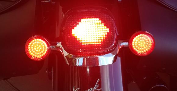 Brake mode.  Very bright.  The tripple Play module has 10 various strobe setting to choose from.  Also, turn signals work as normal.