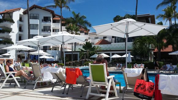 Relaxing at the pool at our resort.