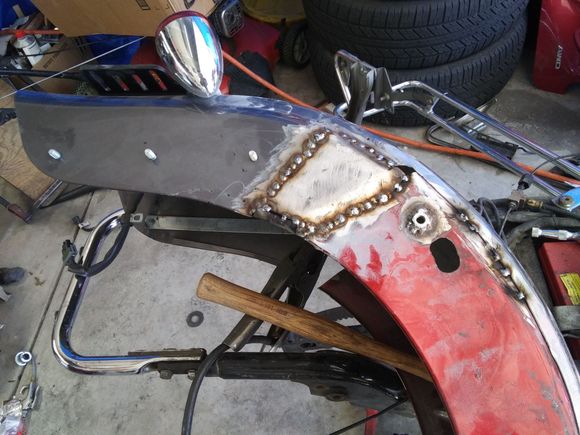 I cut the new fender to far back & had to put a piece back in. 