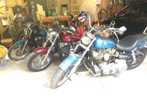 Just a peek of the garage.
80 superglide that was my fathers.