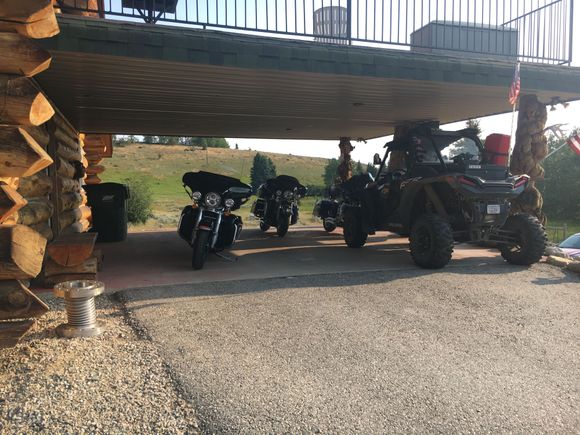 And our parking spots.  My bike on the left, cousins in center and the owners RG on the right.