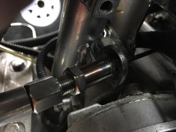 Welded on another 3/4" of internally threaded tube for more available adjustment.