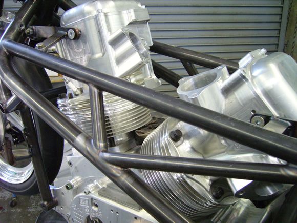 Early S&S billet 160". In shop for frame mock-up. circa 2005