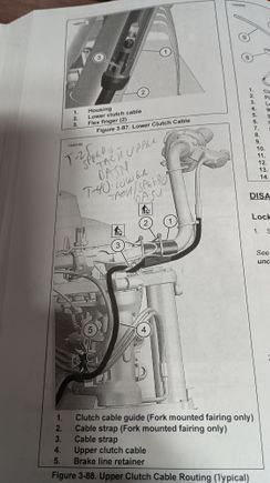 Follow your particular service manual for your bike. Note that Road Glide has one cable tie to remove. "Fork Mounted fairing" has an additional guide and cable ties. 