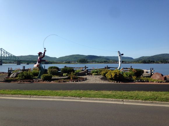 Small Park on River separating Quebec and New Brunswick in the town of Campbellton---bridge in background takes you to Quebec