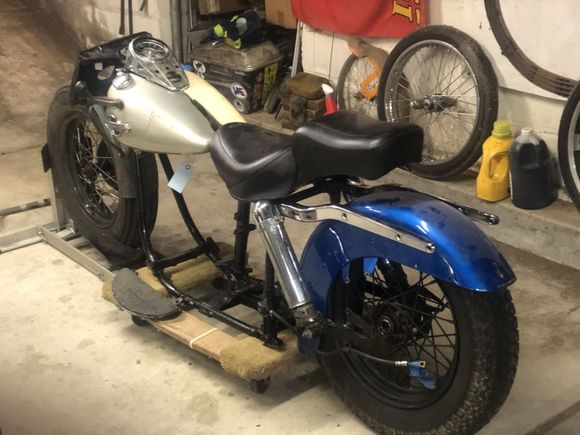 Just fooling around doing mockups last month with parts I had in the shop. Front wrecked fender from my 1970 on the back, just an idea may never happen.