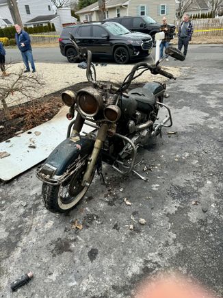 The Heritage was at the front of the garage, suffered mostly smoke and water damage but the upper part did burn and destroy the cables and wire harness 