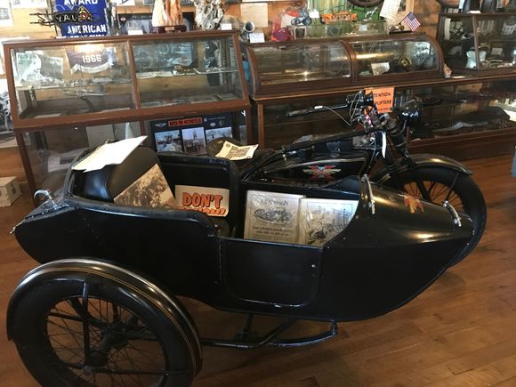 A Henderson with sidecar one of many old bikes.
