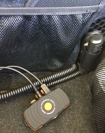 This is the Freewire in the tourpak plugged into the cigarette lighter plug.  In this configuration the Freewire is accessory on.  (you leave the power switch of the Freewire OFF but it senses the power being applied by the plug and turns on)