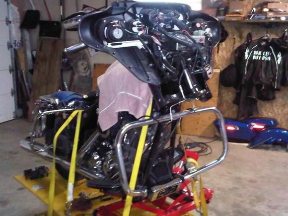 ..into the minor custom work while in winter...forks removed for service and paint.....