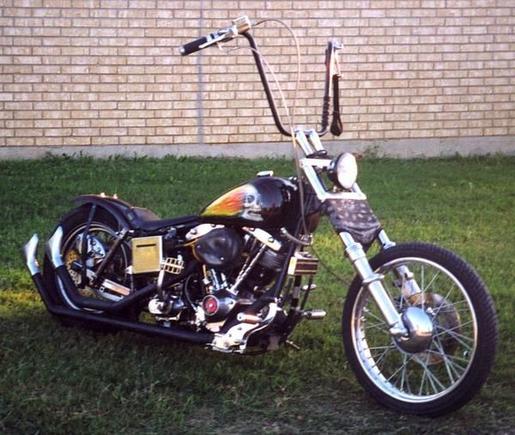 1st version. Stupid 18'' Ape hangers...Have NO control with that shit, No splitting lanes &amp; can't park or turn around where ever you like. Useless....