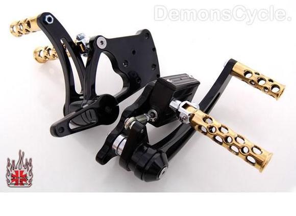 black n brass swiss cheese forward controls
