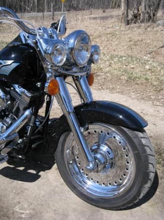 chrome Fatboy front wheel with chrome front end kit