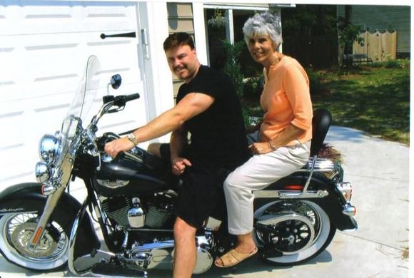 Me 'n my biker Momma getting ready to ride  . . . right into the garage door - WEEEEEEE!!! (2007)

?8^o