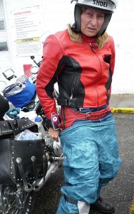 Jeans Fogg Toggs, easy to put on when your dry not not so easy when your soaked.