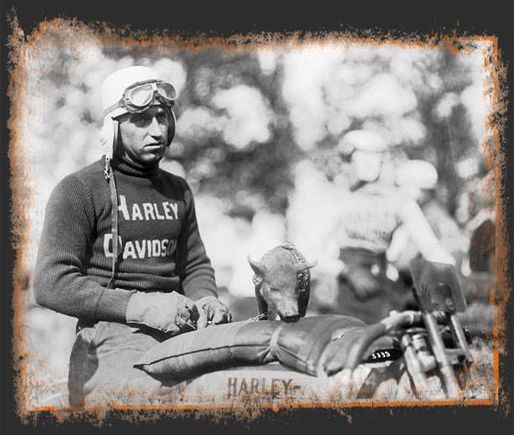 Lawrence Ray Weishaar (September 9, 1890 - April 13, 1924) was a Class A Racing Champion in the 1910s and 1920s. He rode for the Harley-Davidson 'Wrecking Crew,' and helped to popularize the nickname 'hog' in reference to Harley-Davidson by carrying the team's mascot, a small pig, around on victory laps.