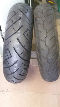 The Shinko is about 175 on the rim and the stock 150 was only 140 on the rim.