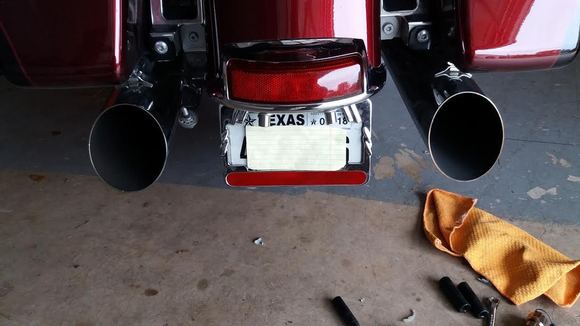 This is the finished product with the 2 LED bolts installed. You have to angle grind down the top of the led bolts to get the desired light against the plate.