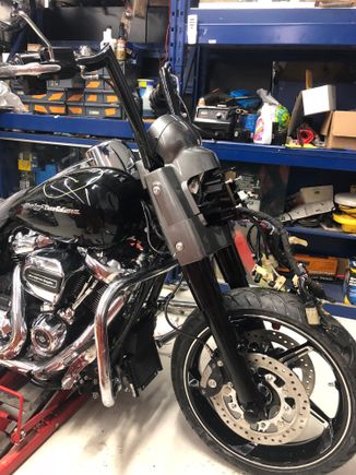 Installed Blacked out forks and tins with new wheels