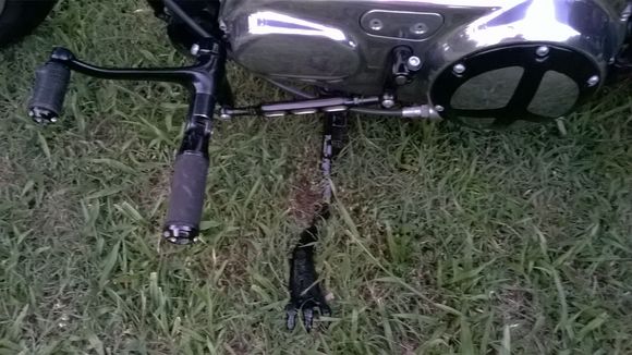 shift linkage is polished stainless with black powder coat, the claw is hand forged steel with black powder coat.