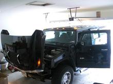 Battery died. Thank God neighbor mechanic was home to give me a charge, then I got a new one. H2 would only fit in garage after I had the rack taken off. Too wide for a single car garage &amp; in my double, I have a little extra room on each side. H2 is a big tank!