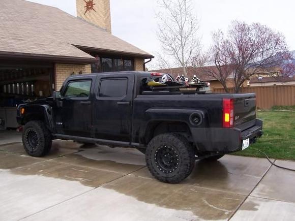 This is with the black Winter tire combo and black truck box with snowboard rack.