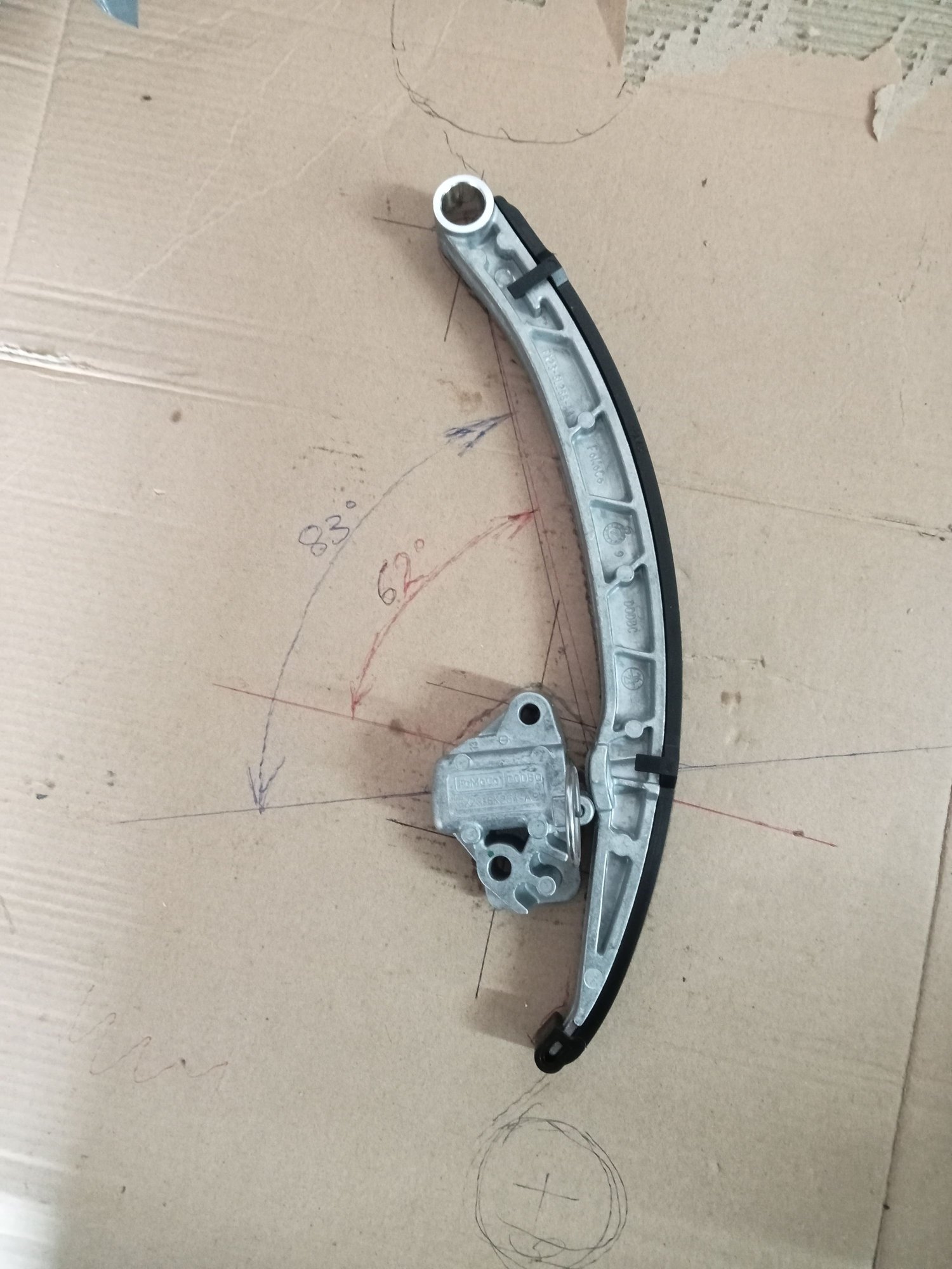 New tensioner and blade. Plunger action is close to 90 degrees from the blade pivot so very little sliding at the contact point.