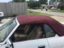 Original Convertible top (26yrs. Old) and insulation and head liner completely removed and refurbished.  Head Liner was washed and reinstalled as is no issues, Horsehair Insulation cover totally disintegrated.  Made a new insulation cover and installed.  Top panels taken apart and restitched,  Looks Like new but is starting to show age.