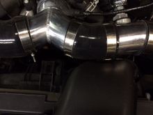 The 3.75" to 3.5" reducer has about 1/2" of length cut off the 3.5" side to clean up overhang once the "t" pipe depth was set to clear the supercharger snout.