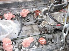 Once the induction is off, the V can be cleaned and the cam cover sgasket done. Worth changing the oil pressure senders while you have good access too. They also can leak after a while.