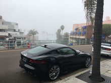 Black Shaguar in the fog in La Jolla, CA