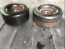 my idler on right, parts car idler on left