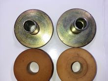 Stock on the left. 
Very similar and work great but, you need to carefully press out the center pin and during reassembly. 
Yes, 2 needed on each side. 