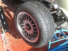 Refurbished 15" BMW BBS Basket weave wheels with Dunlop rubber.