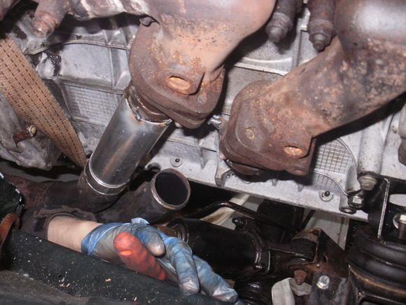 I have taken the two front 'cats' away as  apart from being a restriction, the front one was touching the metal pipes on the power steering