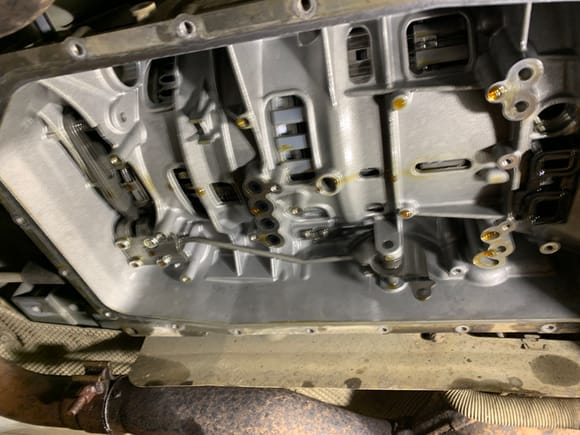 Sorry for fuzzy picture but this is gearbox sump off and mechatronic removed. You can now see the bridge seal (far right) and 4 sleeves (middle).