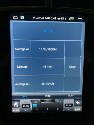 Trip settings and mileage plus average oil.