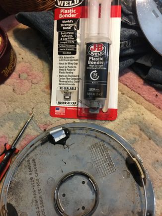 I used this stuff to repair the black plastic, front  inner wheel wheel covers on my ‘87 BMW. Hope it works on this. 