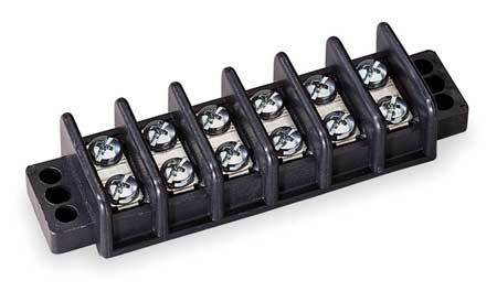 Terminal or barrier strip.  All wires are terminated on this strip on one side.  Jumpers may be installed between terminals, and power or signals attached to the other side