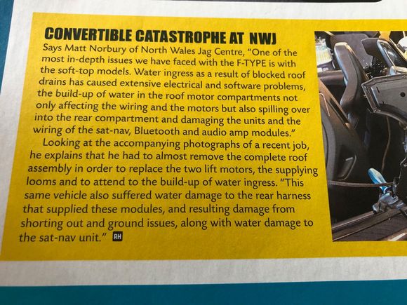 I saw this article regarding covetable roof issues in jaguar magazine 