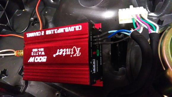 The connections should be black, blue, light blue top to bottom. All those other wires are speaker wires.