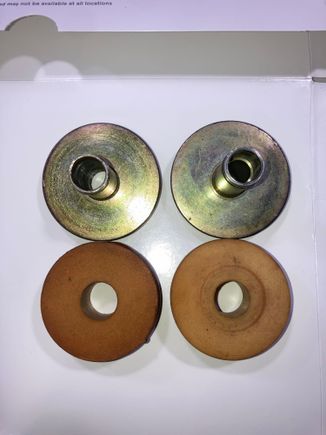 Stock on the left. 
Very similar and work great but, you need to carefully press out the center pin and during reassembly. 
Yes, 2 needed on each side. 