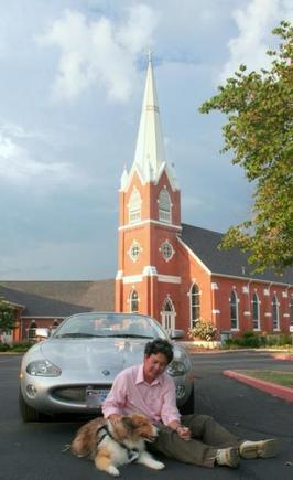 In front of Round Rock old Lutheran church - with my late trusty Sheltie - Fritz