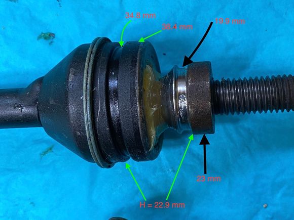 Rear toe link measurements for ball joint boot