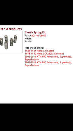 P/n 501-25-06017 is the Barnett clutch springs (38# springs vs 25# stock springs) that are recommended on the clutch upgrade you tube video produced by mr duhfactor. He installs 3 upgraded springs on his 351 big bore with good results. Don’t waste your time on ebc clutch springs, they go soft in no time.
