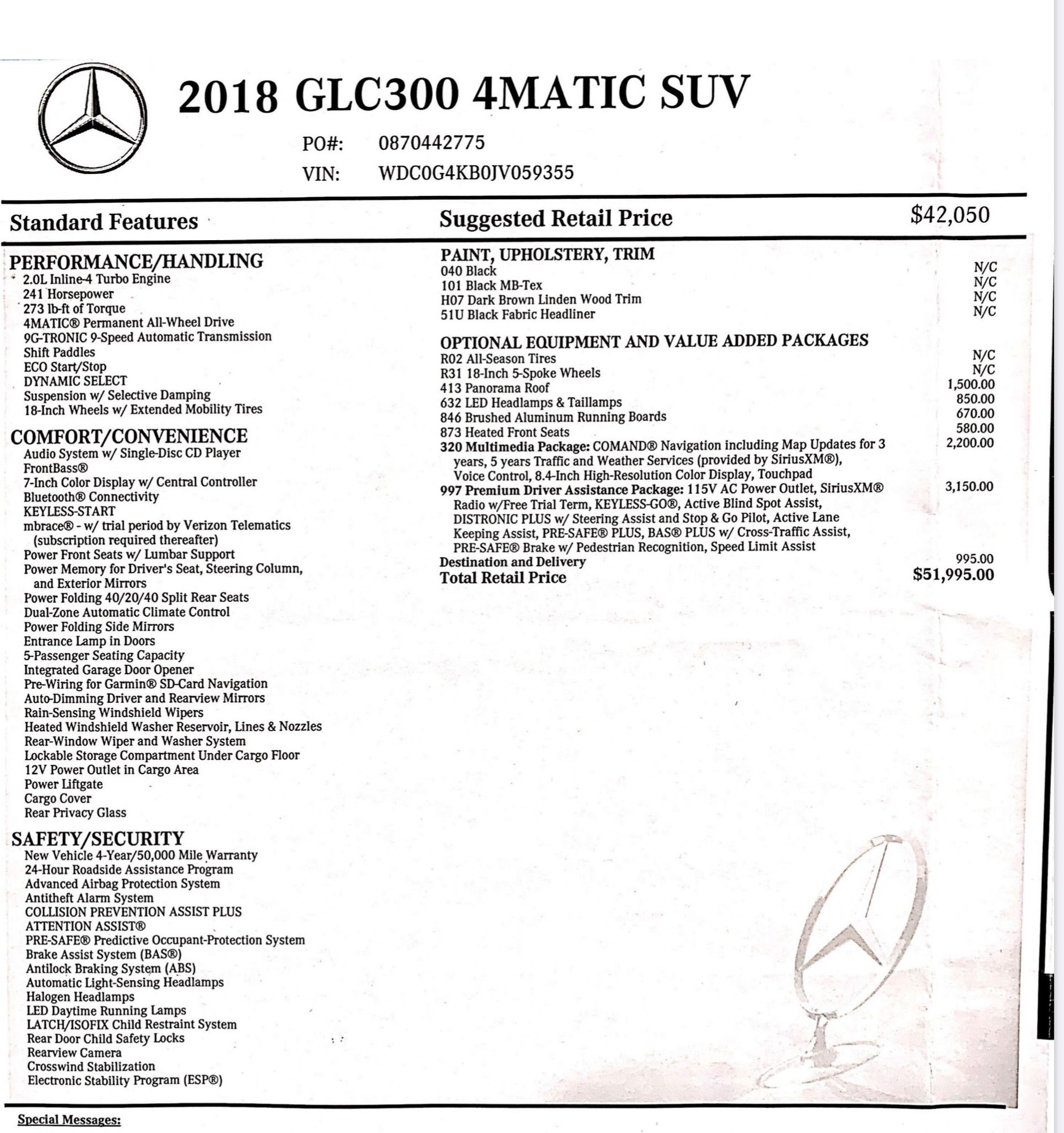 2018 Mercedes-Benz GLC300 - Short term lease for a loaded 2018 Mercedes-Benz GLC300 4Matic in excellent condition - Used - VIN VINWDC034KB0JV059 - 22,000 Miles - 4 cyl - 4WD - Automatic - SUV - Black - Boston, MA 02210, United States